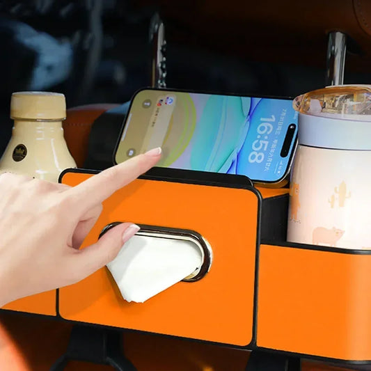 Car Seat Back Organizer with Tissue Box & Cup Holder – Backseat Storage for Kids & Travel