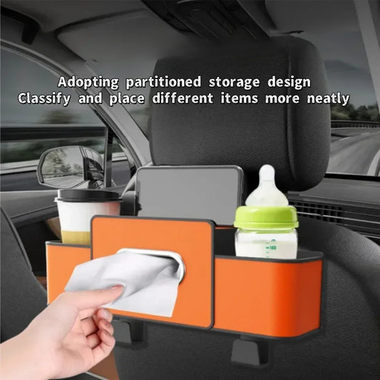 Car Seat Back Organizer with Tissue Box & Cup Holder – Backseat Storage for Kids & Travel